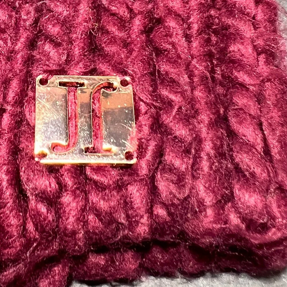 Justice Youth Maroon Knit Beanie Hat Faux Fur Pom Ski Snow Winter Girls Outdoor
